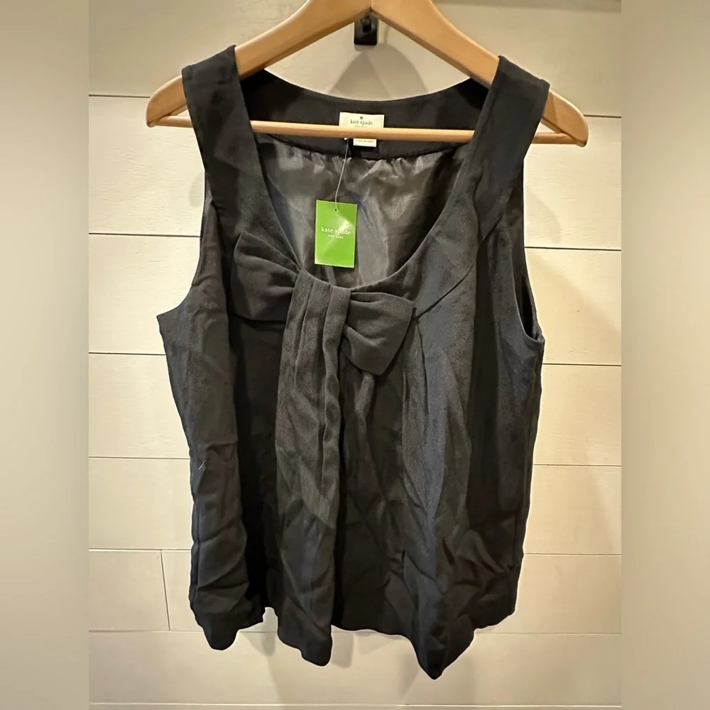 Kate Spade Black Tie Front Sleeveless Blouse- size Large